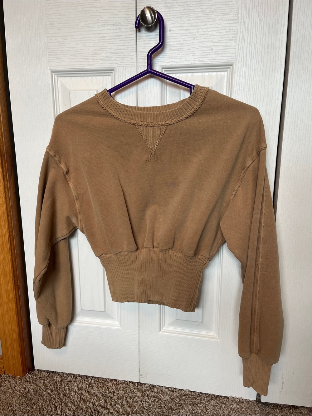 American Eagle Outfitters Cropped Crewneck Sweatshirt - Tan